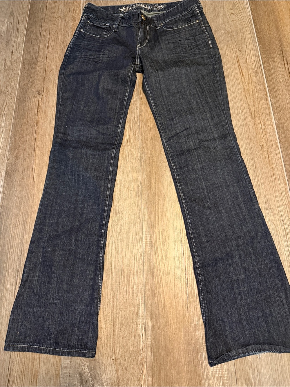 Express Barely Bootcut Ultra Low Rise Dark Indigo Jeans